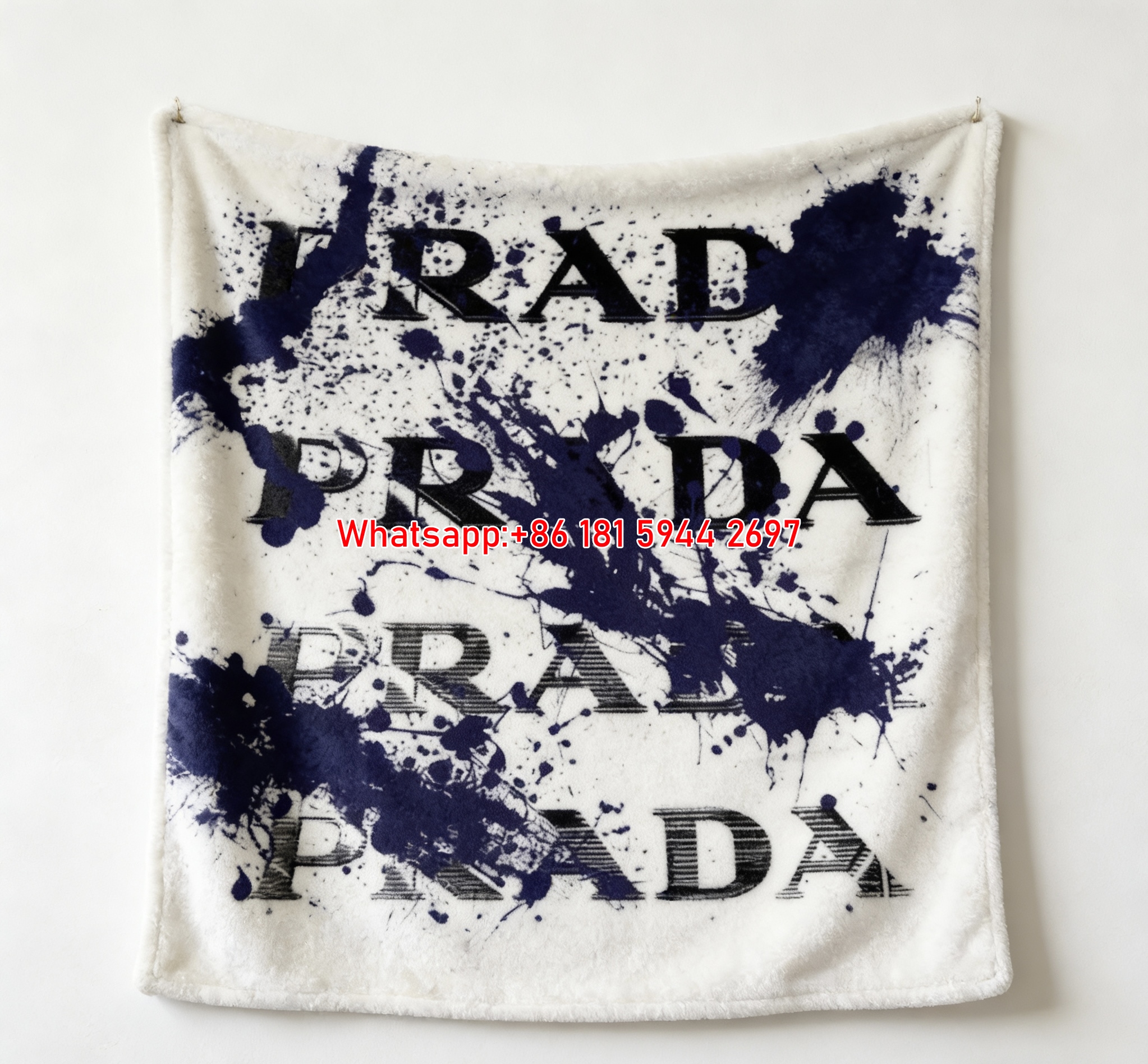 Prada White Background Purple Ink Splatter Printed Flannel Throw Blanket IMG_2748